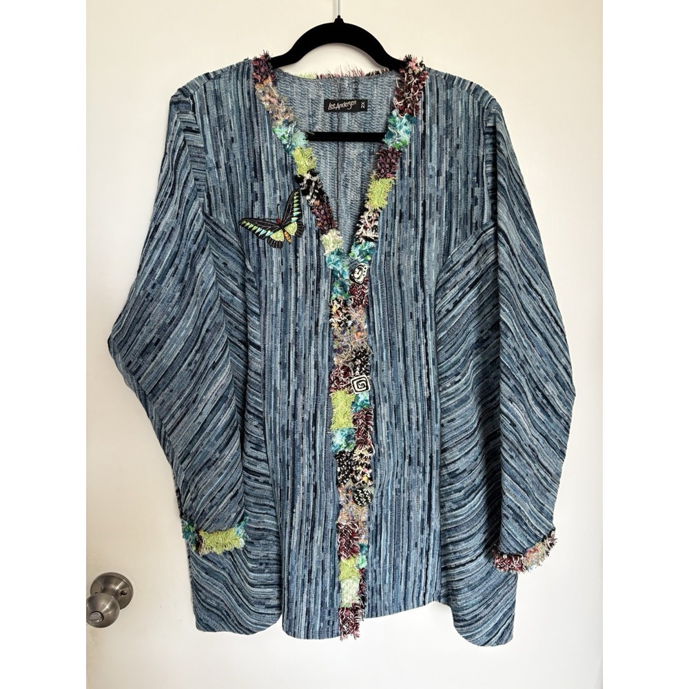 Lee Anderson Jacket Art to wear Mixed Media Fringe Embroidery Buttons 2X